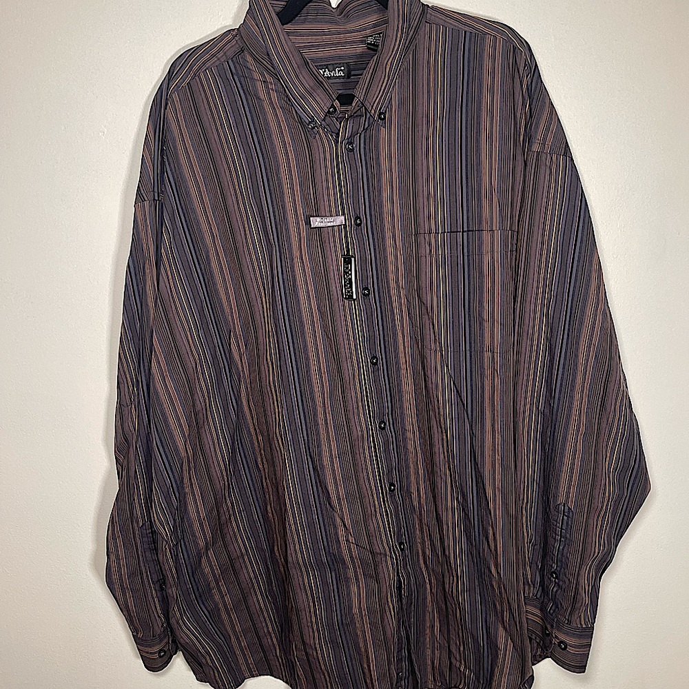 D'Avila Shirt Mens Large Multicolor Vintage Button Up Striped Long Sleeve 4XLT